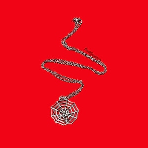 Spiderweb Skull Spider Pendant Alt Goth Necklace