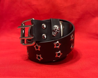 Star Shaped Eyelet with Skull Alt Goth Emo Belt