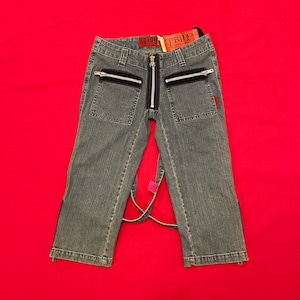 Rare Tripp NYC Zipper Denim Mall Goth Bondage Strap Capri Pants Size 7