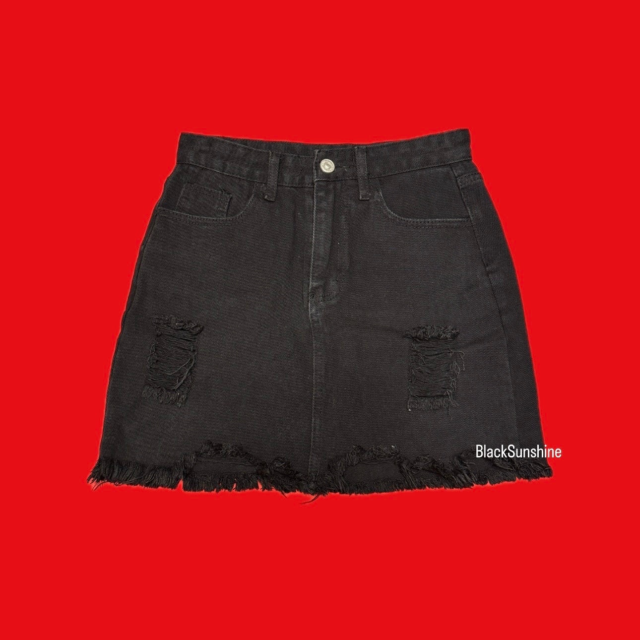 【Anyone more】Alt Black Denim Washing Denim Mini Skirt Never Be Tamed Distressed Denim Mini Skirt - Black Wash