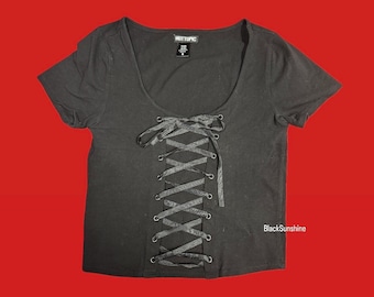 Zwarte gothic-top met veters m