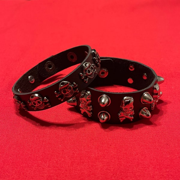 Spiked Skull Emo Goth Alt Faux Leather Wristband Cuff Bracelet