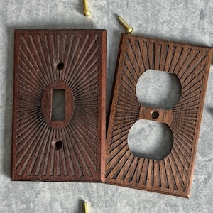 Walnut Wood Light Switch Cover, SunBurst Wood Switch Plate Cover, Light Switchplate, Wallplate, Outlet Cover, Wall Decorative Cover