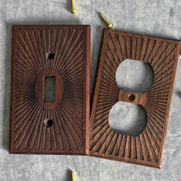 Cubierta de interruptor de luz de madera de nogal, cubierta de placa de interruptor de madera SunBurst, placa de interruptor de luz, placa de pared, cubierta de tomacorriente, cubierta decorativa de pared