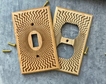 Wood Light Switch Cover, Wood Switch Plate Cover, Maplewood, Engraved Waves, Light Switchplate, Wallplate, Outlet Cover