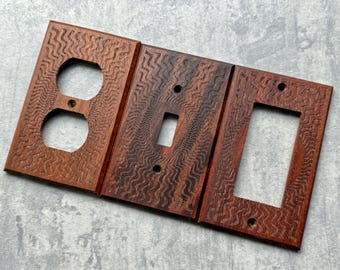 Wood Light Switch Cover, Wood Switch Plate Cover, Engraved Waves Ironwood Light Switchplate, Wallplate, Outlet Cover, Wall Decorative Cover