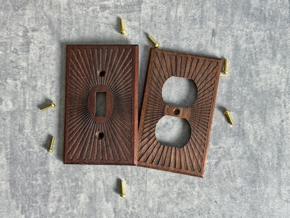 Walnut Wood Light Switch Cover, SunBurst Wood Switch Plate Cover, Light Switchplate, Wallplate, Outlet Cover, Wall Decorative Cover