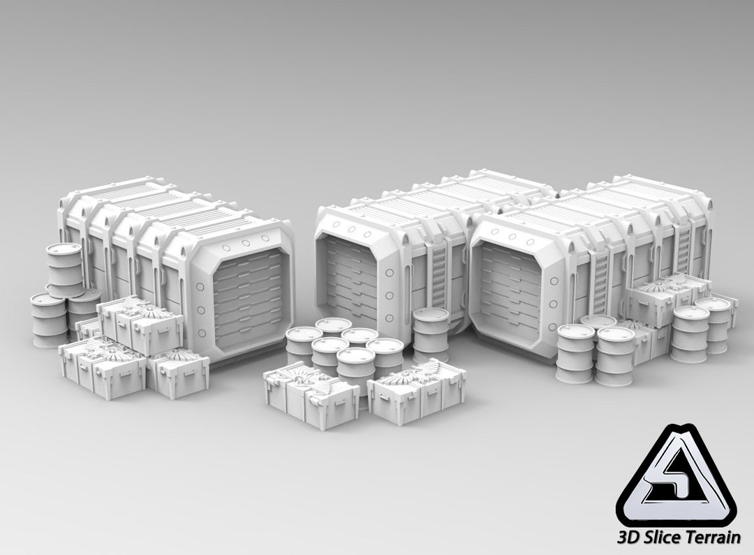 3D Printed Terrain: Cargo Containers, Crates and Drums for 40k or 28 Mm ...