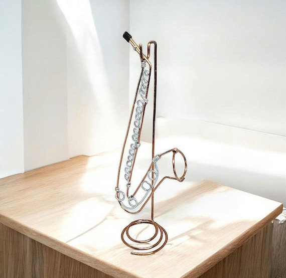 Miniature saxophone made of copper wire, unique creation for musicians and music lovers, minimalist musical instrument for interior decoration