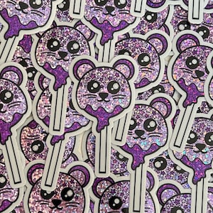 Maus Cake Pop Aufkleber - Süßer lila Glitzer Vinyl Tieraufkleber - Kawaii Durable Art