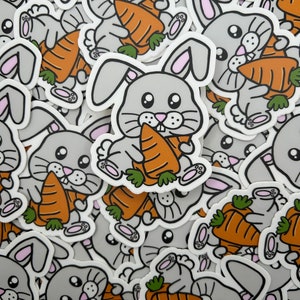 Cute Bunny Holding Carrot Sticker – 3” Vinyl Waterproof Rabbit Decal – Durable Animal Rescue Sticker for Pet Lovers