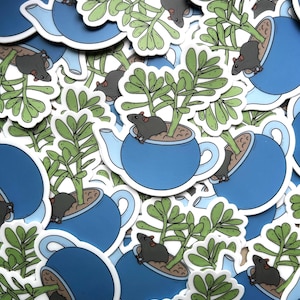 Rat in Teapot Vase Sticker – 3” Vinyl Plant & Rat Lover Decal