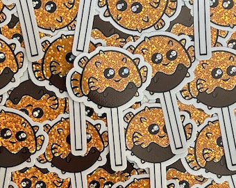 Pufferfish Cake Pop Sticker – Glittery Orange Vinyl Decal