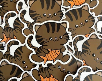 Brown Tabby Cat Sticker: Waterproof Vinyl Decal for Laptop, Bottle, Journal - 3”