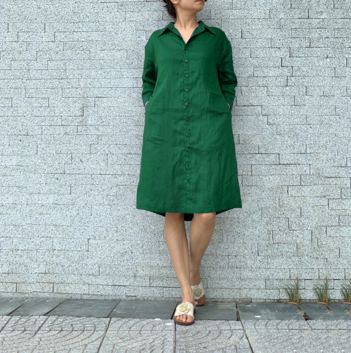 Linen Shirt Dress Navy Shirtdress Dress With Belt and Etsy