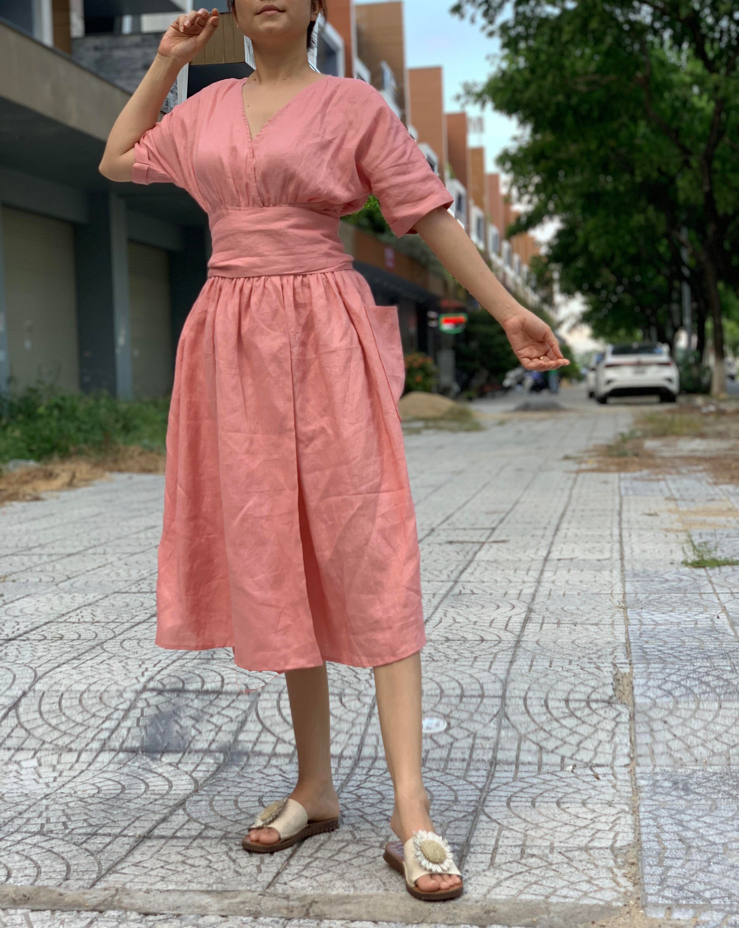 Wrap Linen Dress Casual Linen Dress Pure Linen Dress With Etsy