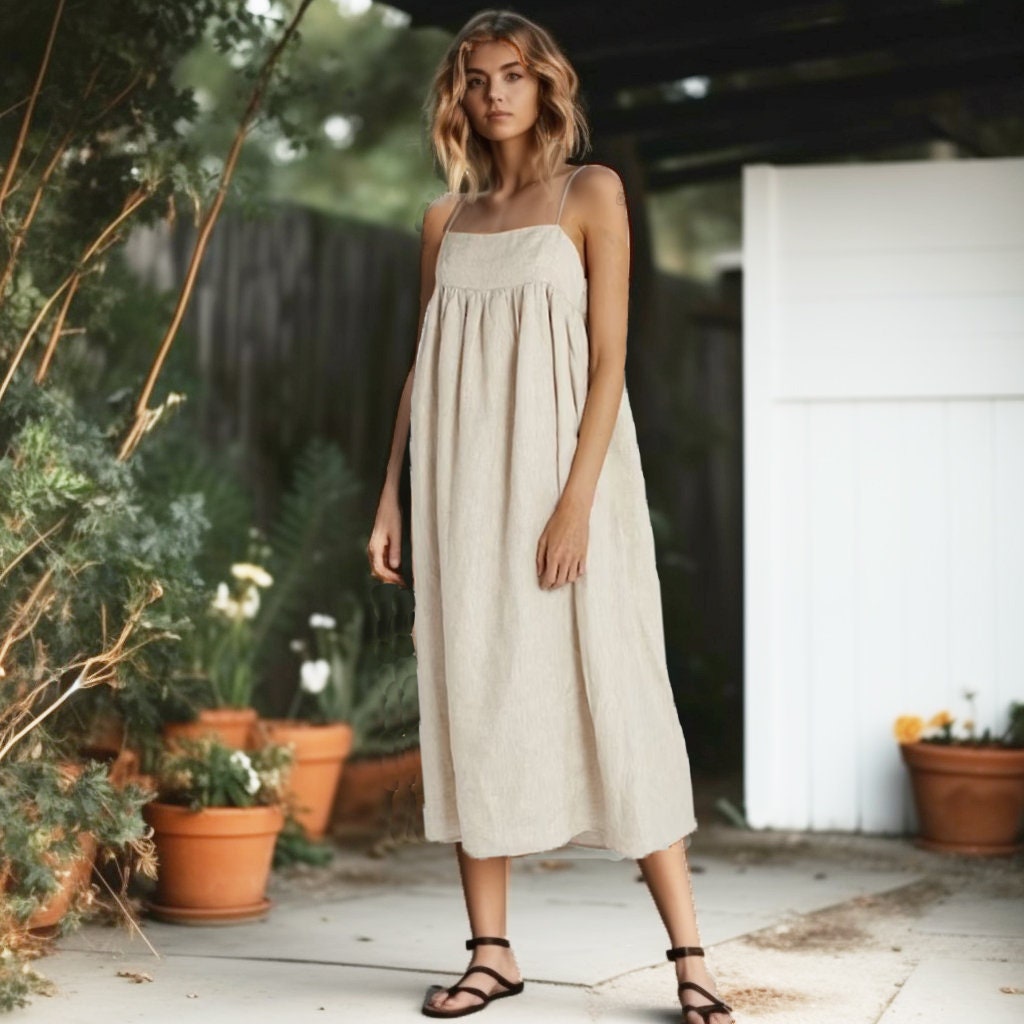 Plus Size Linen Clothing, White Linen Dress, Summer Women Maxi Dress, Linen  Wedding Dress, Linen Kaftan Dress, Loose Open Back Dress 