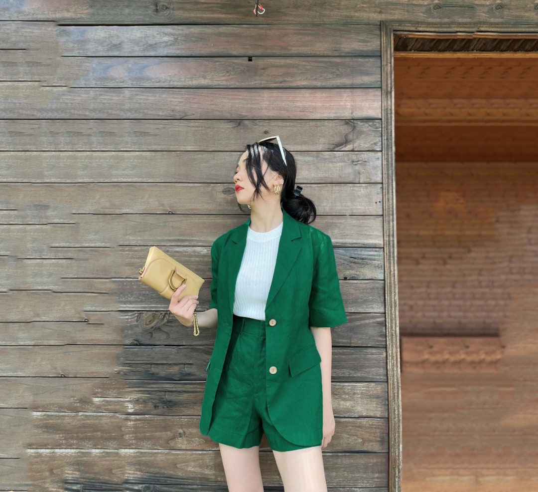 Linen Blazer, Blazer and Shorts, Short Sleeve Blazer Set, Linen Suit