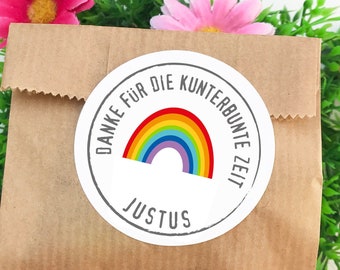 DANKE für die kunterbunte Zeit - ø 5cm 15 Aufkleber Kita Erzieher Schule Kindergarten Abschiedsgeschenk Lehrer Grundschule personalisiert