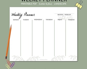 Planificador semanal simple, Planificador imprimible, Estacionario imprimible, Lista de tareas semanales, Inserciones de planificador, Descarga instantánea, Carta 8.5 x 11