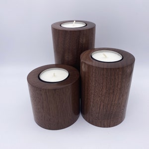 Handmade Black Walnut Wooden Tea Light Holders (Set of 3)