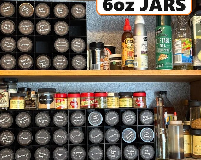 In-Cabinet Spice Organizer for Larger 6oz Jars | Custom Sized to Fit Any Space | Holds Up to 60 Jars