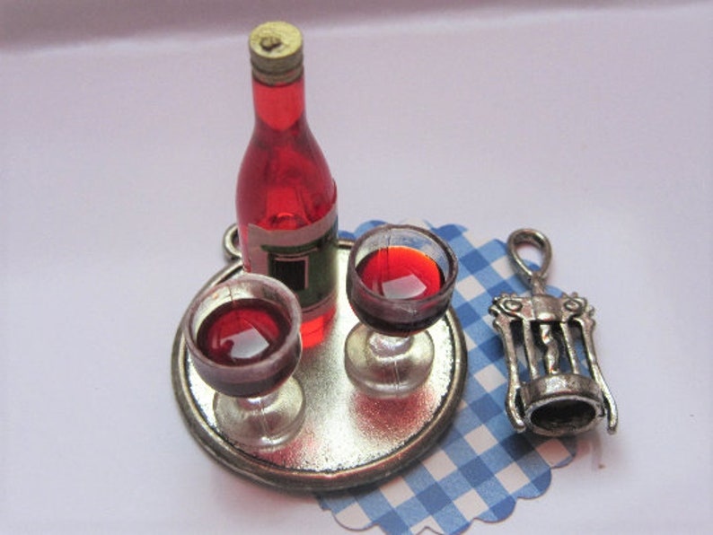 Set Rotwein 2 Gläser & Korkenzieher / Miniatur Puppenstube Bild 1