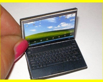 Notebook Laptop in Schwarz  /  Miniatur Puppenstube