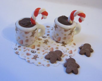 2 tasses avec canne en bonbon - Noël / maison de poupée miniature