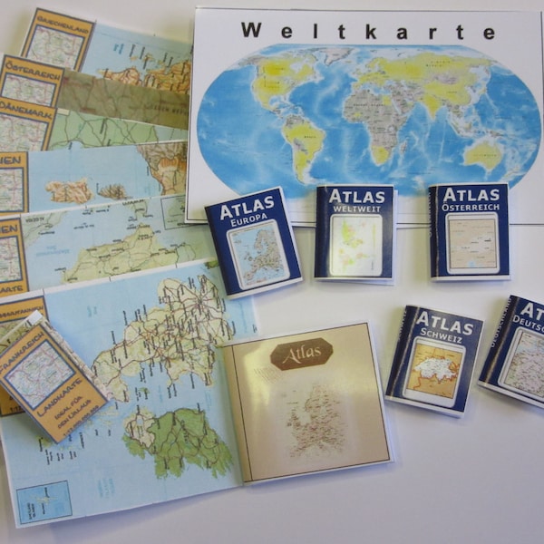 Großes Set Atlas Landkarten .....  /  Miniatur Puppenstube