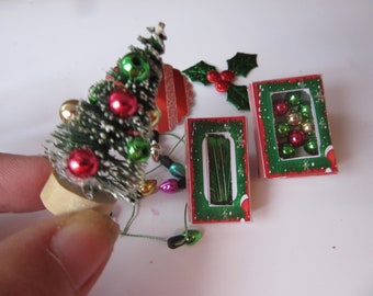 4 parties - set Noël avec sapin de Noël - miniature maison de poupée