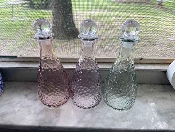 Set of 3 Decorative Glass Bottles/pink Green Purple Apothecary 