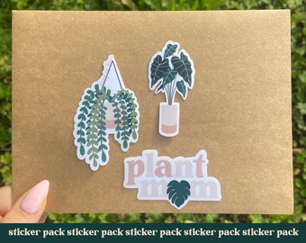 Plant Mom Neutral Sticker Pack | Monstera Alocasia Water Bottle Hydroflask Laptop Vinyl Waterproof Sticker