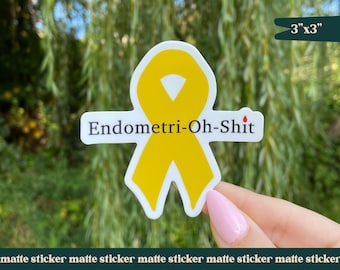 EndometriOhShit Endometriosis Yellow Awareness Ribbon | Vinyl Waterproof Laptop Water Bottle Hydroflask Sticker