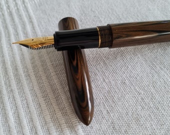 N2S Nikko (Ripple Black and Orange) Ebonite With Black Section Handmade Fountain Pen