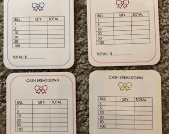 Laminated Cash Breakdown Card