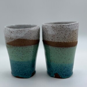 Handmade Speckled Stoneware Tumblers: Set of 2, Coastal Blue & Green