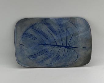 Rectangle Platter, Decorated Serving Platter, Handmade Serving Platter, Leaf Design on Platter