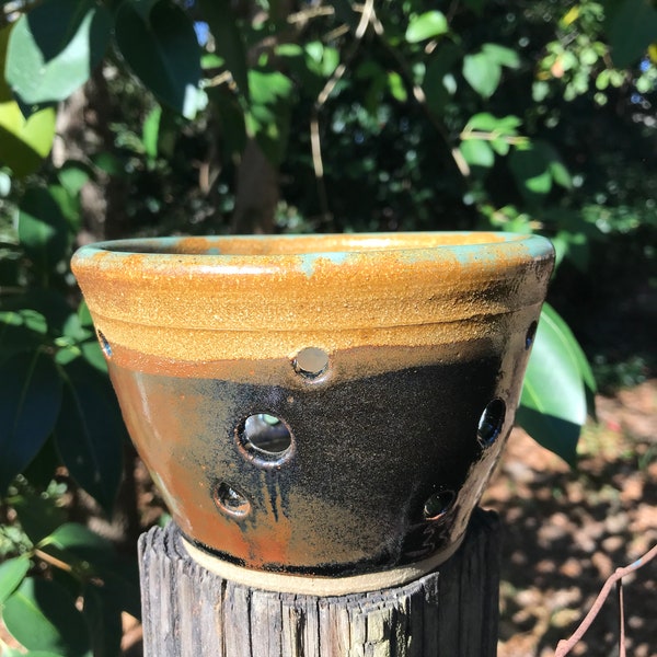 Wheel thrown stoneware orchid pot, original, one-of-a-kind, hand-made, orchid planter, planter with drainage holes