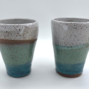 Speckled Stoneware Tumblers: Handmade Ceramic Cup Set, Blue & Green