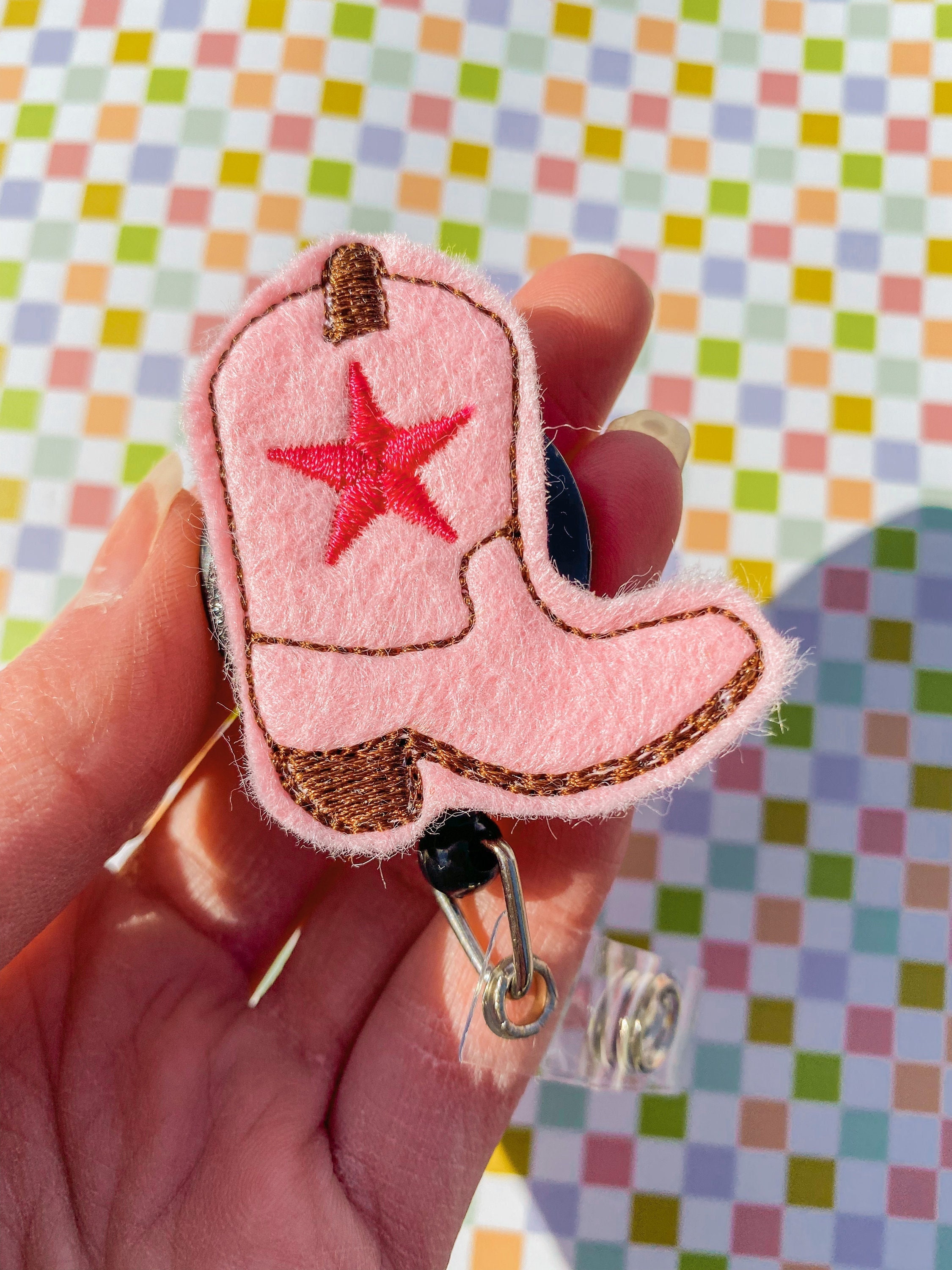 Pink Cowboy Boot Badge Reel