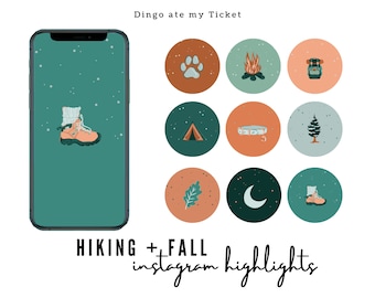DAMT Hiking + Fall Instagram Highlight cover set | 9 highlights | drawn by hand | custom story icons template | dog Instagram stories