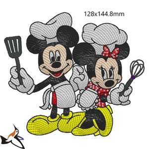 Chef Mickey and Minnie Embroidery,, Baby Mickey Mouse embroidery pattern ,minnie embroidery design, Kids embroidery