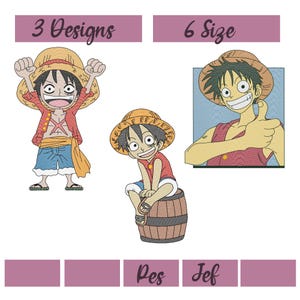 3 File One Piece Monkey D.luffy, embroidery machine