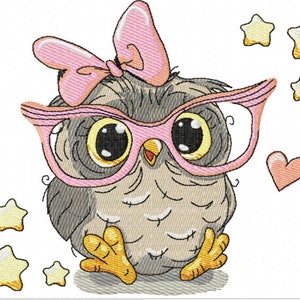 owl with glasses file embroidery machine 3 size