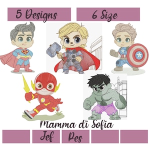 Può includere: Cinque disegni di supereroi dei cartoni animati con Superman, Thor, Capitan America, Flash e Hulk. I disegni sono disponibili in sei dimensioni. Il testo "Mamma di Sofia" è nella parte inferiore dell'immagine.