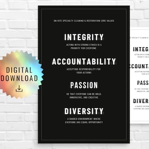 PRINTABLE Digital - Personalized Core Values Wall Art Print Poster | Motivational Quote | Inspirational | Company Values | Office Wall Art