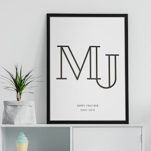 Initial Poster | Paar Initialen Druck | Romantisches Wohndekor | Paar Monogramm Druck | Jubiläum Poster | Personalisiertes Paar Poster