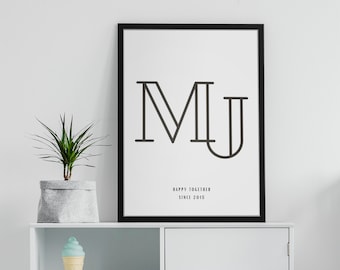 Initial Poster | Couple Initials Print | Romantic Home Décor | Couple Monogram Print | Anniversary Poster | Personalized Couple Poster