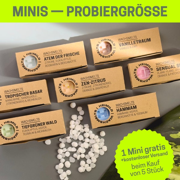 Minis - Probe Größe | Wachsmelts Duftwachs Duftmelts mit ätherischen Öl | für Duftlampe | Geschenk, Raumduft, Kerze